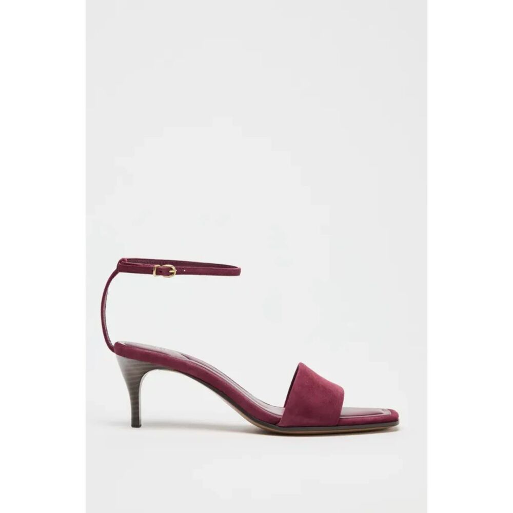 Burgundy Zara Square Open-Toe Suede Heeled Sandal (NWT)